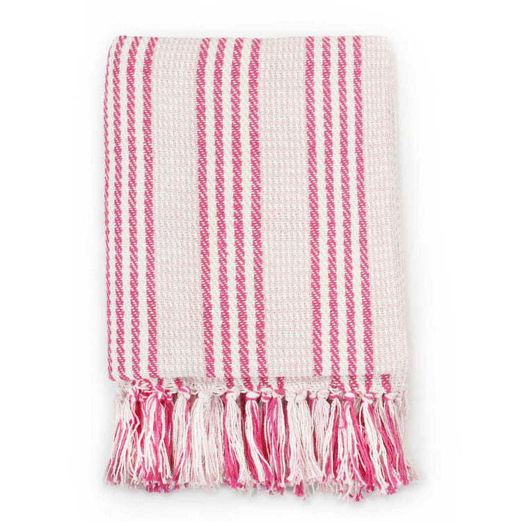 Vidaxl plaid strepen 220x250 cm katoen roze en wit