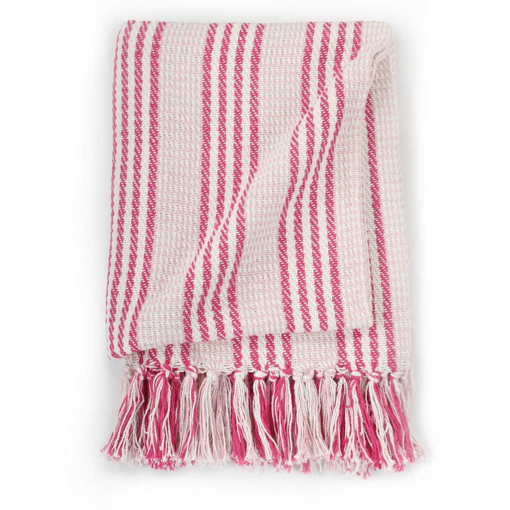 Vidaxl plaid strepen 220x250 cm katoen roze en wit
