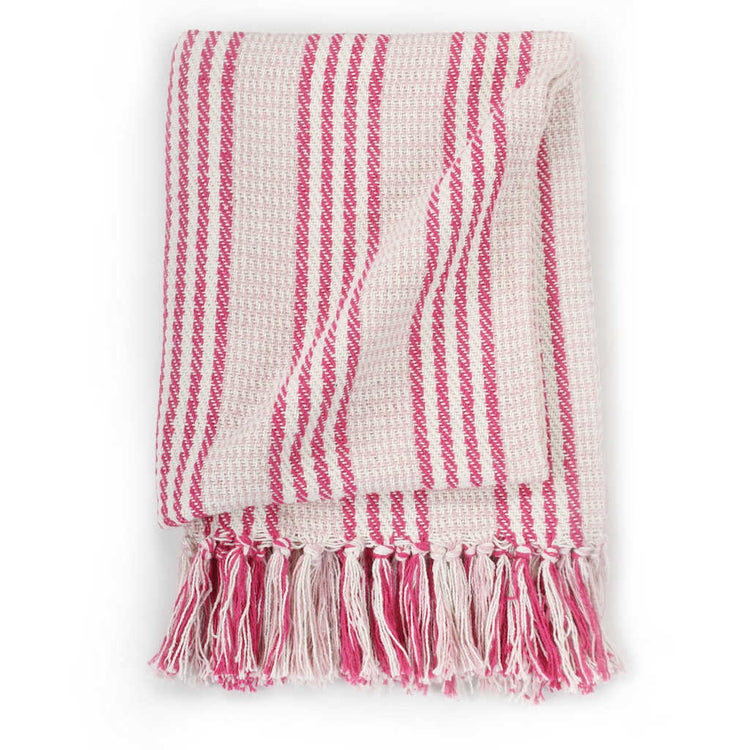 Vidaxl plaid strepen 220x250 cm katoen roze en wit
