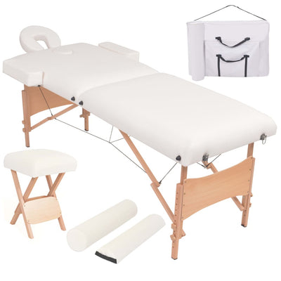 Vidaxl massagetafel- en krukset inklapbaar 2 zones 10 cm dik wit