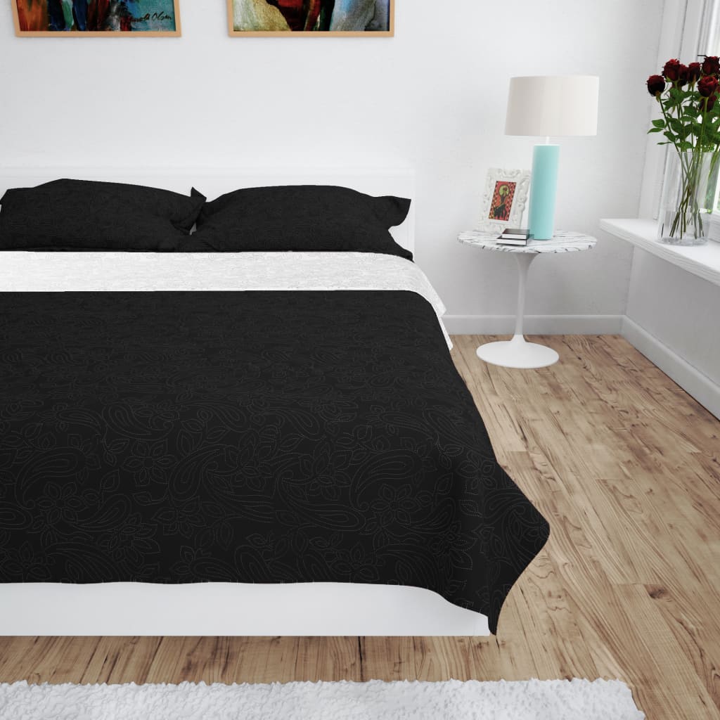 VidaXL Bedsprei dubbelzijdig 220x240 cm quilt zwart en wit