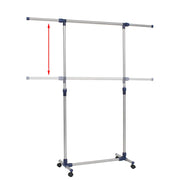 Vidaxl kledingrek verstelbaar 165x44x150 cm roestvrij staal zilver - afbeelding 3