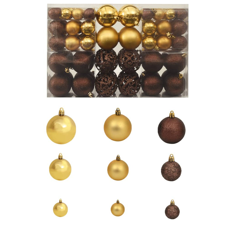 Vidaxl 100-delige kerstballenset 3 4 6 cm bruin bronskleur goudkleurig