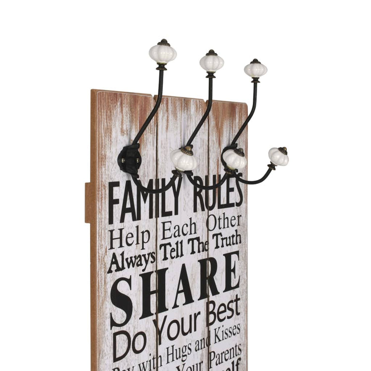 Vidaxl wandkapstok met 6 haken family rules 120x40 cm
