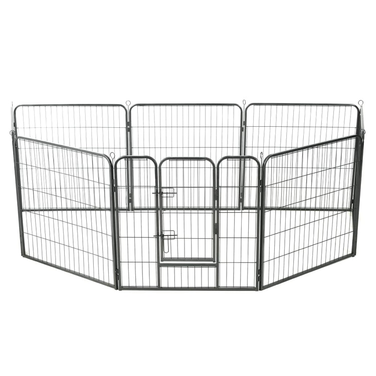 Vidaxl hondenren met 8 panelen 80x80 cm staal zwart