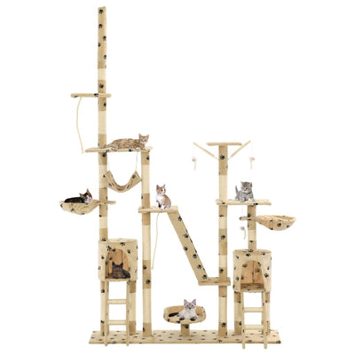 Vidaxl kattenpaal met sisal krabpalen 230-250 cm pootafdrukken beige
