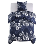 Vidaxl dekbedovertrekset bloemenontwerp 140x220 60x70 cm marineblauw - afbeelding 1