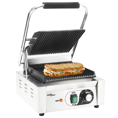 VidaXL Panini grill gegroefd 1800 W 31x30,5x20 cm roestvrij staal