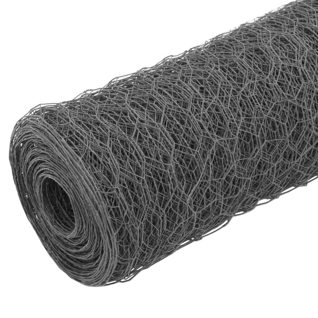 Vidaxl kippengaas 25x1,5 m staal met pvc coating grijs