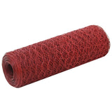 VidaXL Kippengaas 25x0,5 m staal met PVC coating rood - afbeelding 1