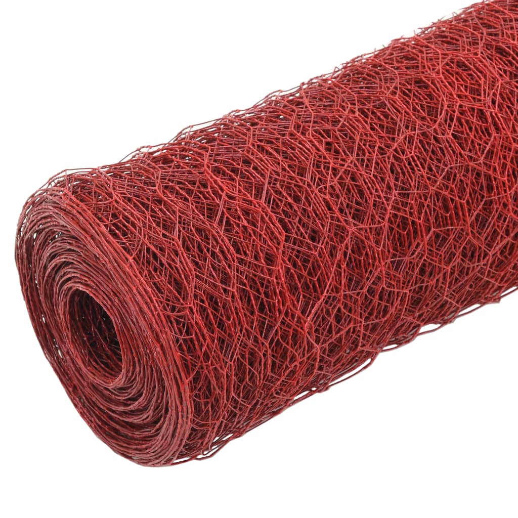 VidaXL Kippengaas 25x0,75 m staal met PVC coating rood