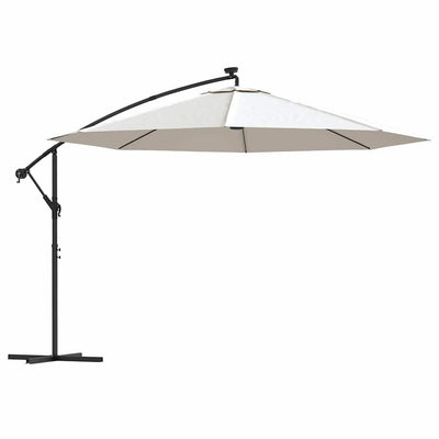 Vidaxl zweefparasol met led-verlichting en metalen paal 350 cm zand