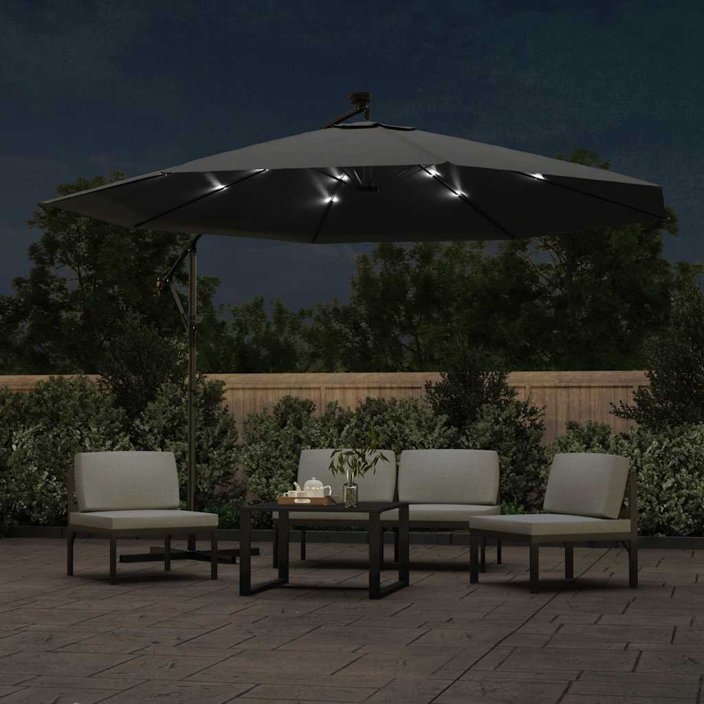 Vidaxl zweefparasol met led-verlichting metalen paal 350 cm antraciet