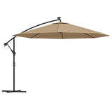Vidaxl zweefparasol met led-verlichting en metalen paal 350 cm taupe - afbeelding 2