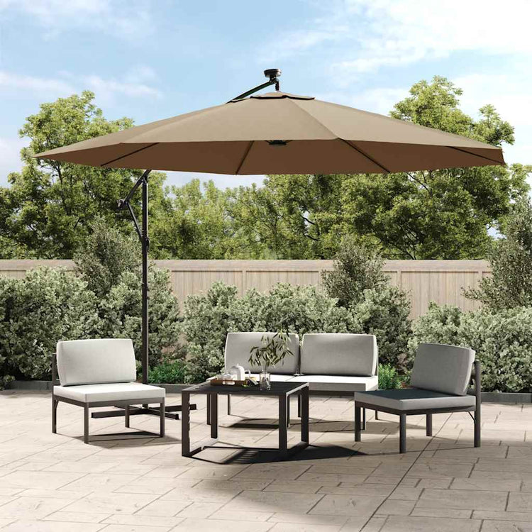 Vidaxl zweefparasol met led-verlichting en metalen paal 350 cm taupe