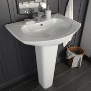 VidaXL Wastafel op voet vrijstaand 650x520x200 mm keramiek wit - afbeelding 1