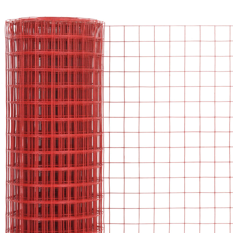 Vidaxl kippengaas 25x1 m staal met pvc coating rood