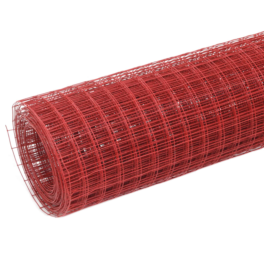 VidaXL Kippengaas 10x0,5 m staal met PVC coating rood