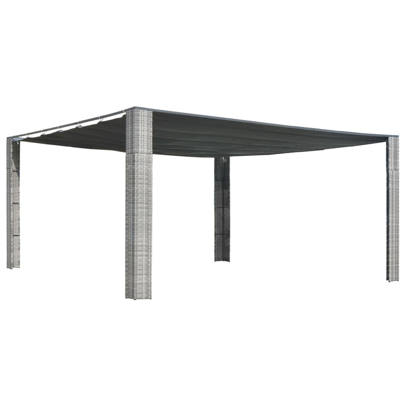 VidaXL Prieel met schuifdak 400x400x200 cm poly rattan grijs antraciet