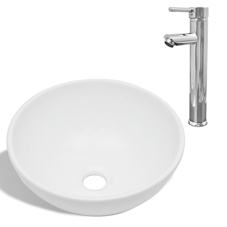 Vidaxl badkamerwastafel met mengkraan rond keramiek wit