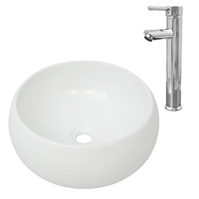 Vidaxl badkamerwastafel met mengkraan rond keramiek wit