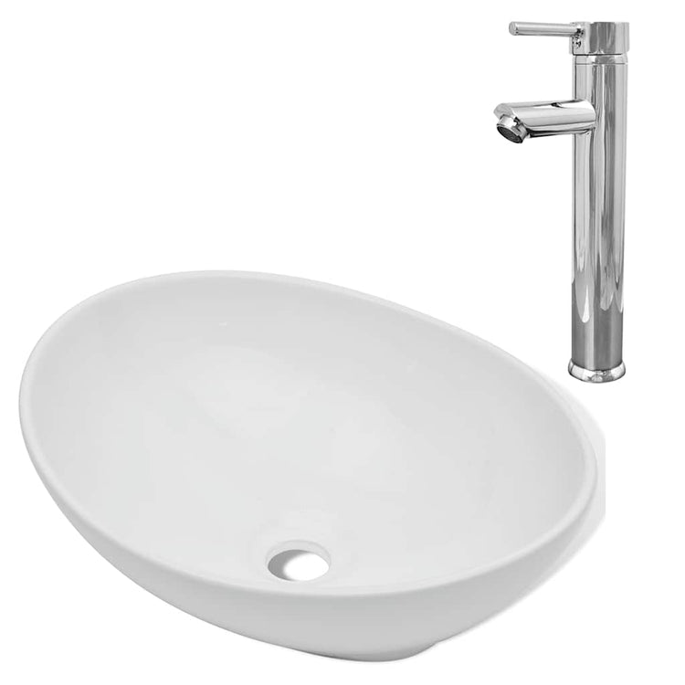Vidaxl badkamerwastafel met mengkraan ovaal keramiek wit