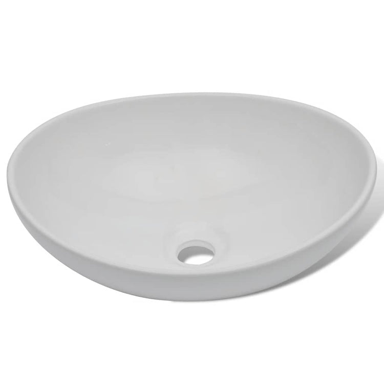 Vidaxl badkamerwastafel met mengkraan ovaal keramiek wit