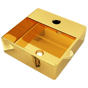 Vidaxl wastafel met kraangat 38x30x11,5 cm keramiek goudkleurig - afbeelding 2