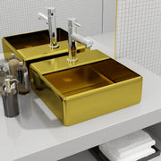 Vidaxl wastafel met kraangat 38x30x11,5 cm keramiek goudkleurig - afbeelding 1