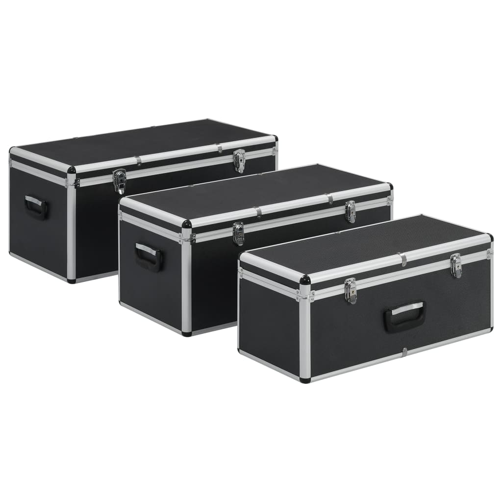 Vidaxl opbergkoffers 3 st aluminium zwart