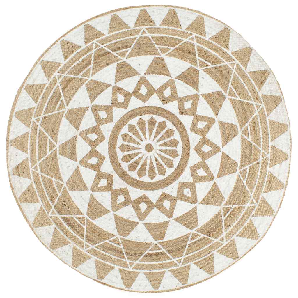 Vidaxl vloerkleed handgemaakt met witte print 90 cm jute