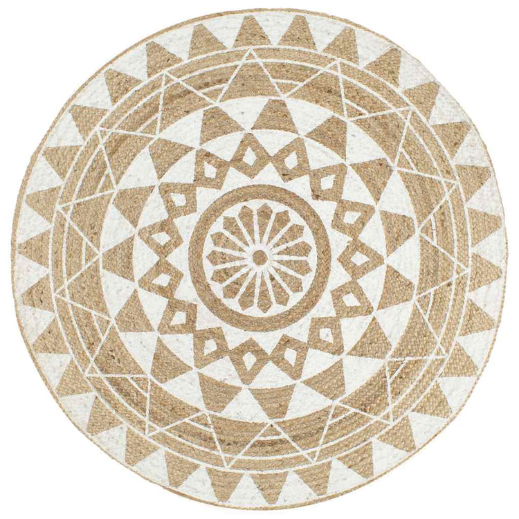Vidaxl vloerkleed handgemaakt met witte print 90 cm jute