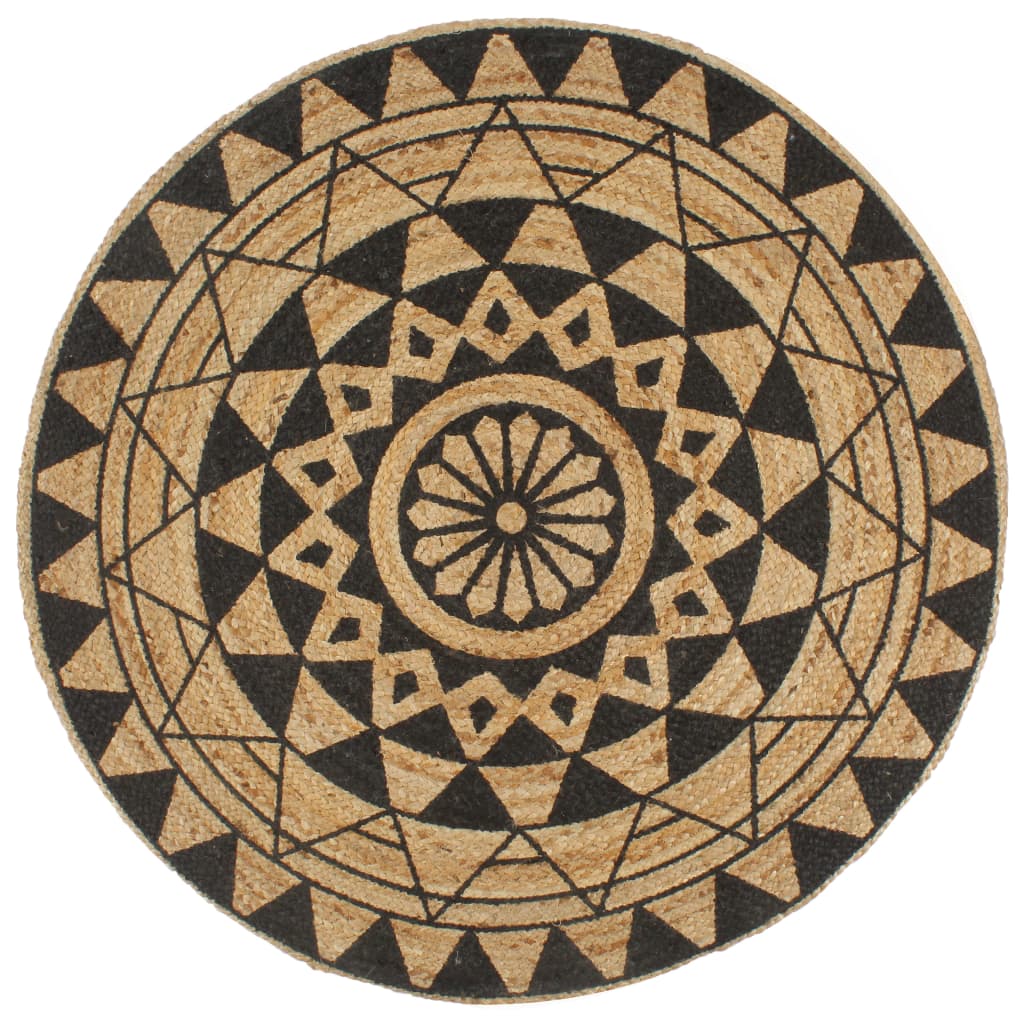 VidaXL Vloerkleed handgemaakt met zwarte print 90 cm jute