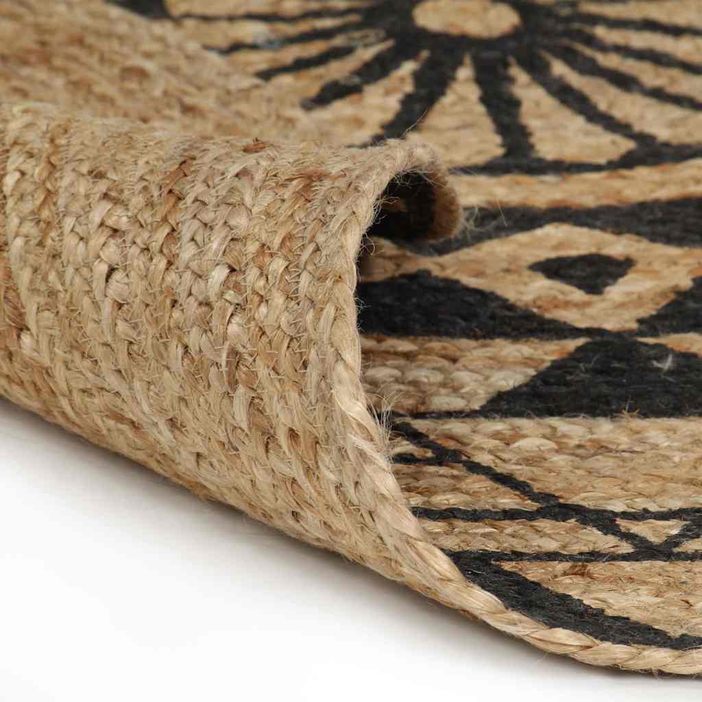 Vidaxl vloerkleed handgemaakt met zwarte print 120 cm jute