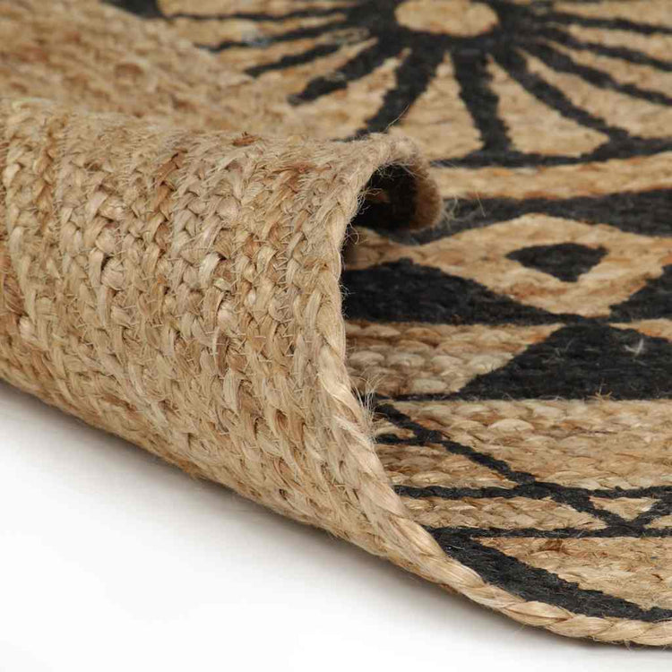 Vidaxl vloerkleed handgemaakt met zwarte print 120 cm jute