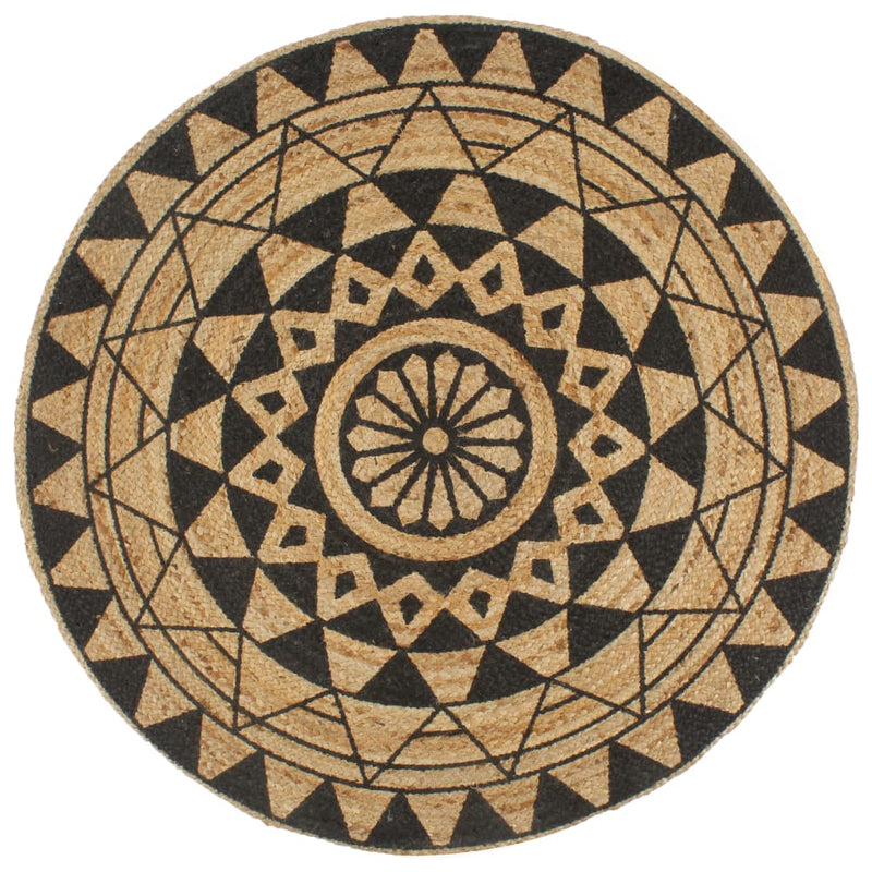 Vidaxl vloerkleed handgemaakt met zwarte print 150 cm jute