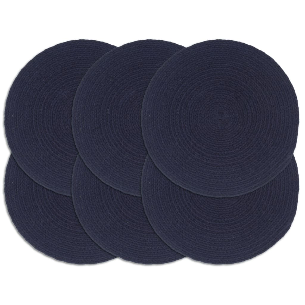 VidaXL Placemats 6 st rond 38 cm katoen effen marineblauw