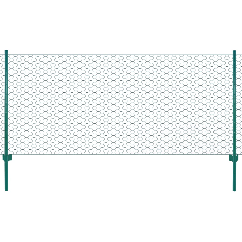 Vidaxl draadgaashek met palen 25x1 m staal groen