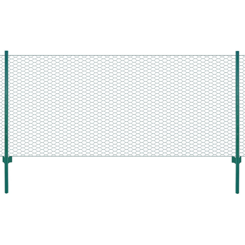 Vidaxl draadgaashek met palen 25x1 m staal groen