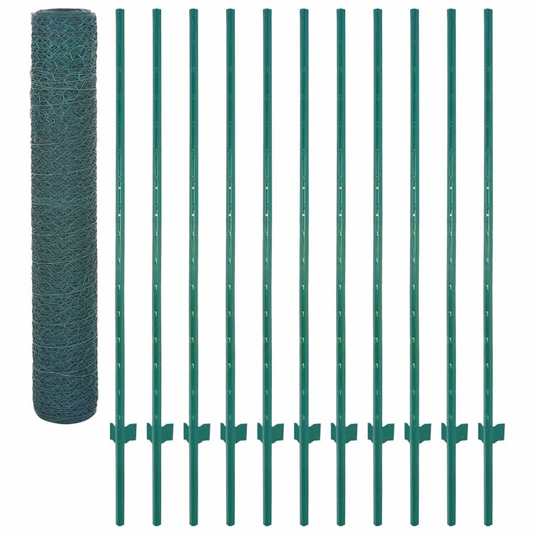 Vidaxl draadgaashek met palen 25x1,5 m staal groen