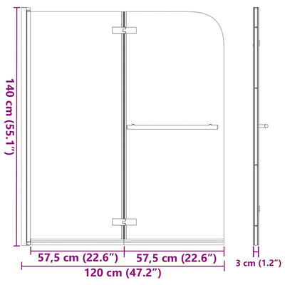 Vidaxl douchewand inklapbaar 2 panelen 120x140 cm esg