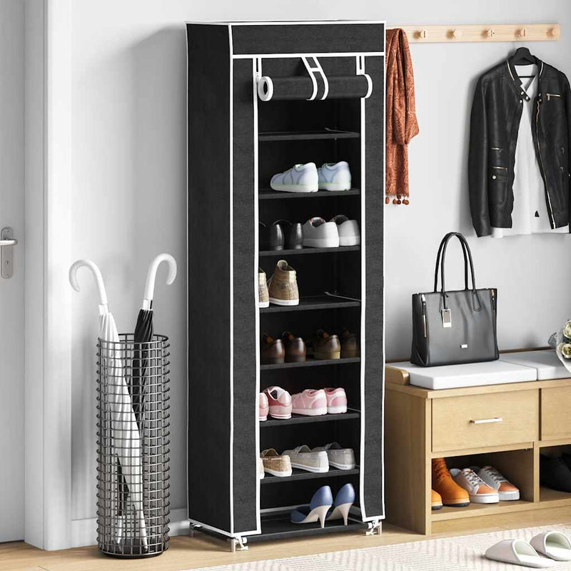 Vidaxl schoenenkast met hoes 57x29x162 stof zwart