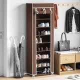 Vidaxl stoffen schoenenrek met hoes 162 x 57 x 29 cm bruin - afbeelding 1