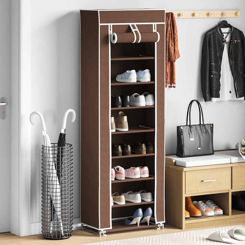 Vidaxl stoffen schoenenrek met hoes 162 x 57 x 29 cm bruin