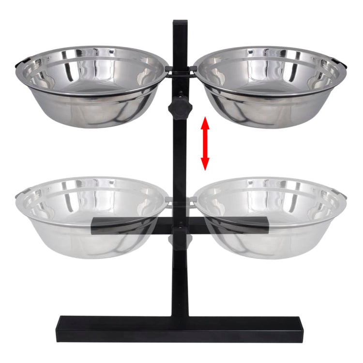 VidaXL Verstelbare dubbele honden katten voederbak (2 x 1,6L RVS bakken)