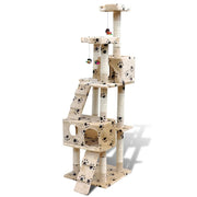 VidaXL Kattenkrabpaal met pootafdrukken en 2 huisjes 170 cm beige - afbeelding 2