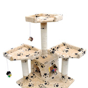 VidaXL Kattenkrabpaal met pootafdrukken en 2 huisjes 170 cm beige - afbeelding 3