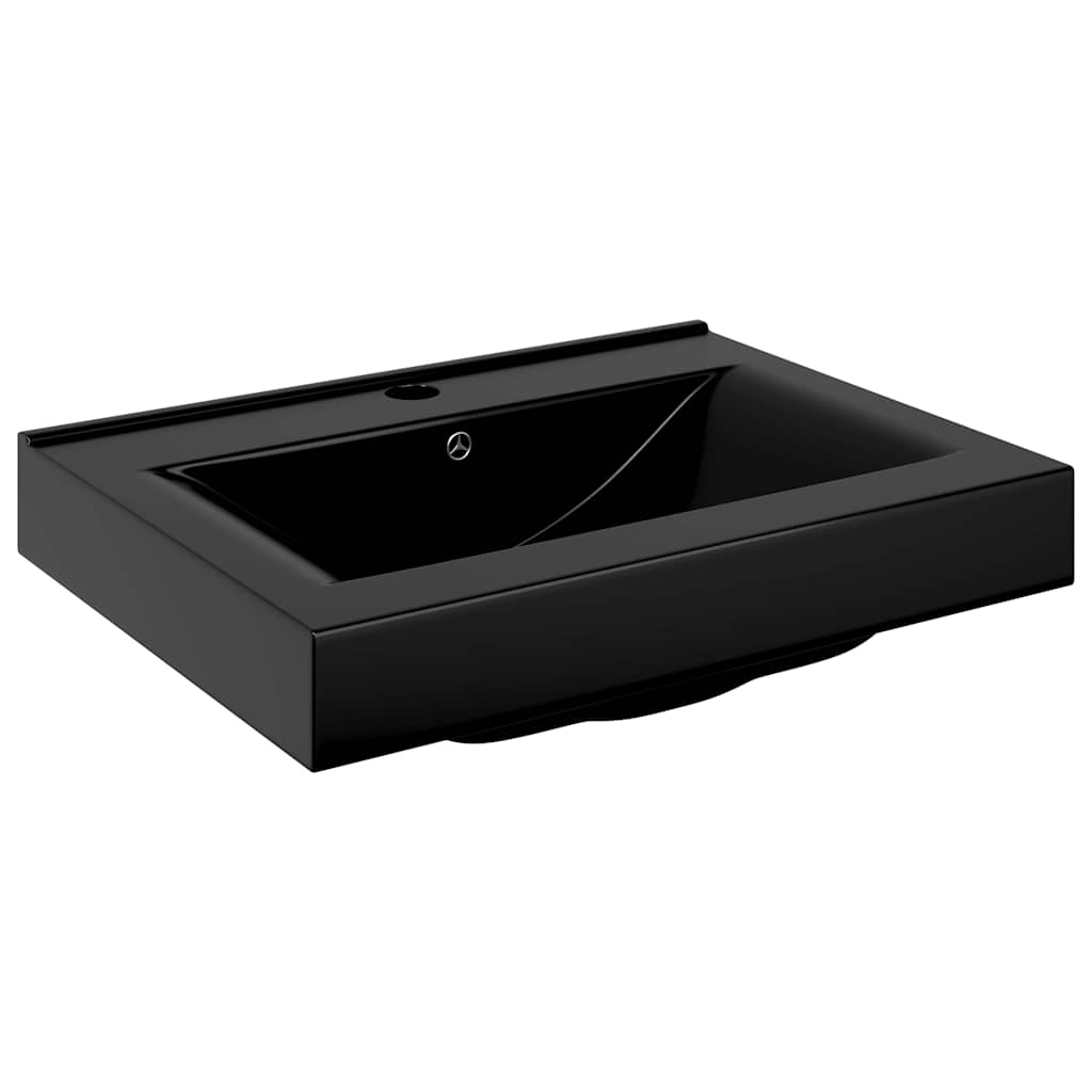 Vidaxl wastafel met kraangat rechthoekig 60x46 cm keramiek zwart