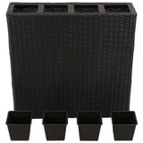 Vidaxl plantenbak verhoogd met 4 potten poly rattan zwart - afbeelding 2
