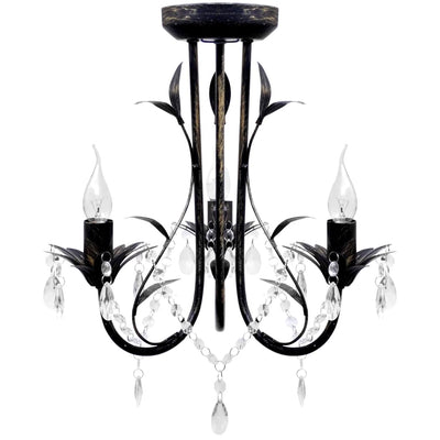 Vidaxl kroonluchter art nouveau metaal kristallen kralen 3 gloeilampen zwart